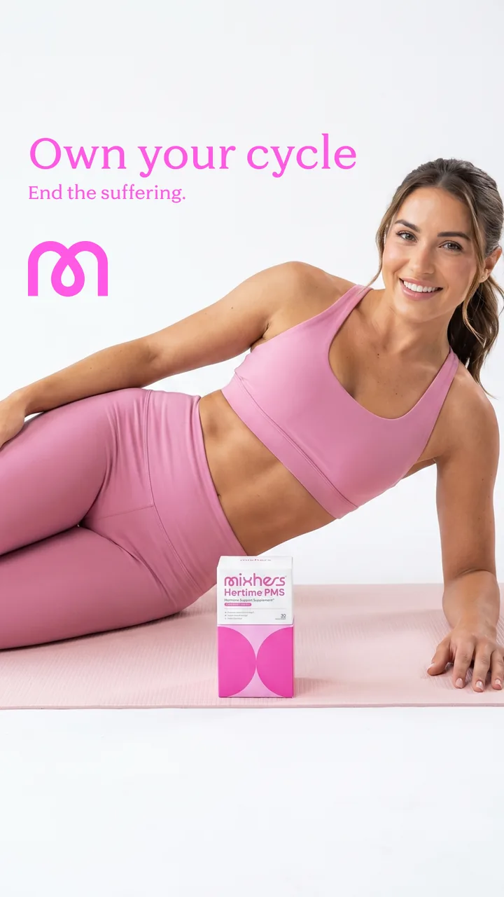 Ad creative: cycle-support supplement, pink type-led layout