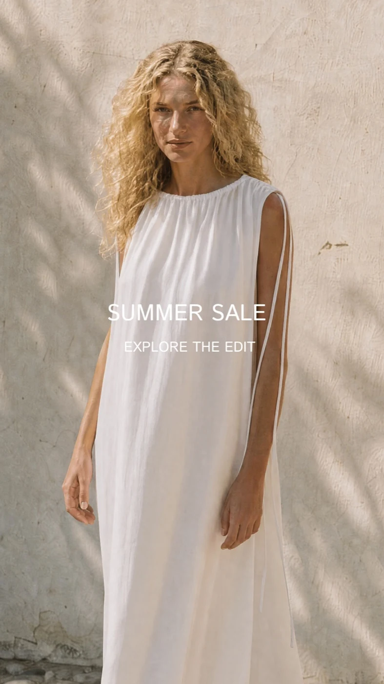 AKS Label summer-sale creative with a white sleeveless dress