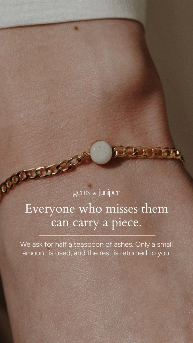 Gold Gems & Juniper bracelet with a pale stone worn on a wrist