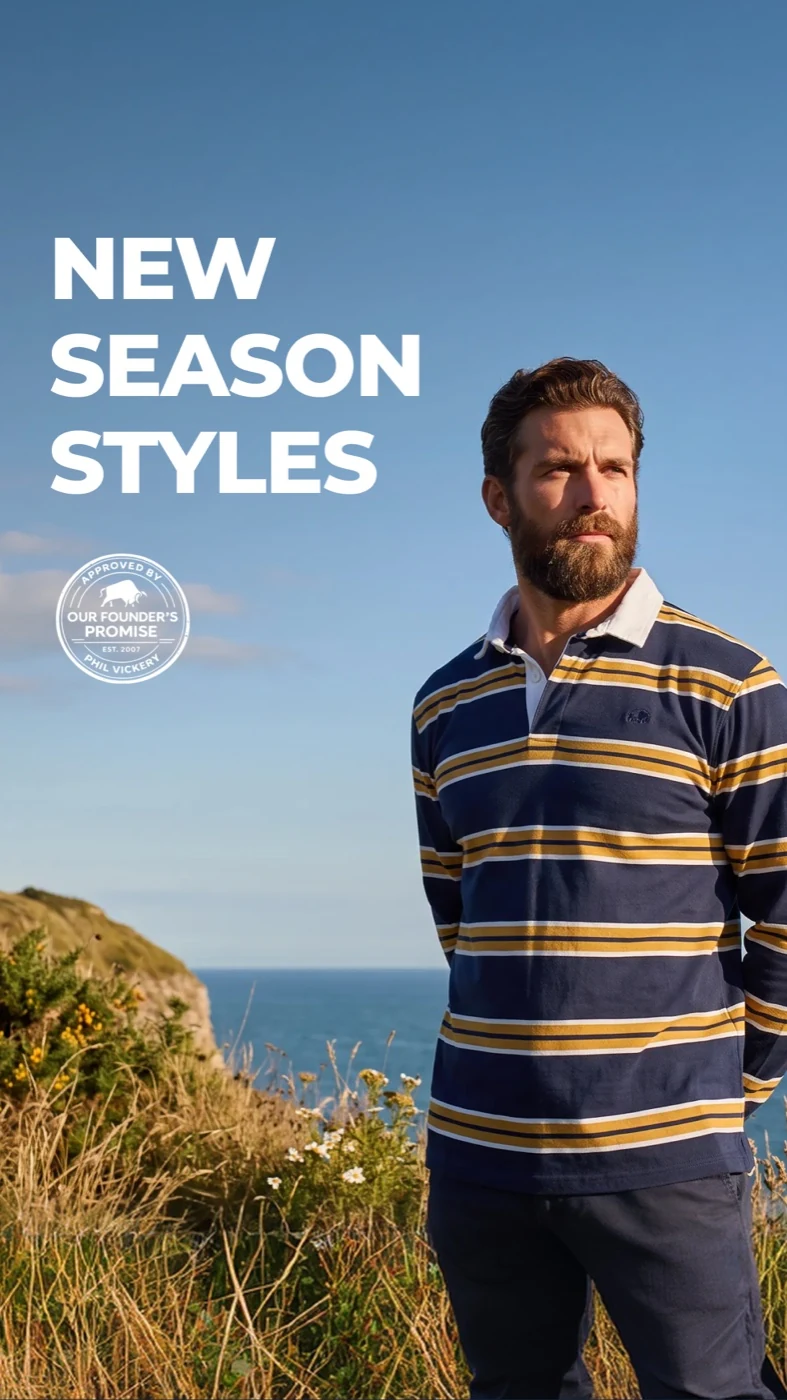 Striped Raging Bull rugby shirt in a coastal new-season creative