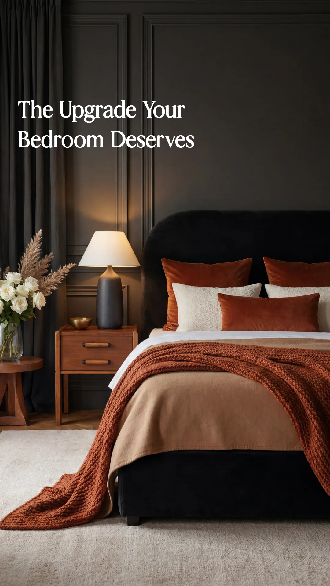 Bed Kingdom bedroom creative with a dark upholstered bed and the headline The Upgrade Your Bedroom Deserves.