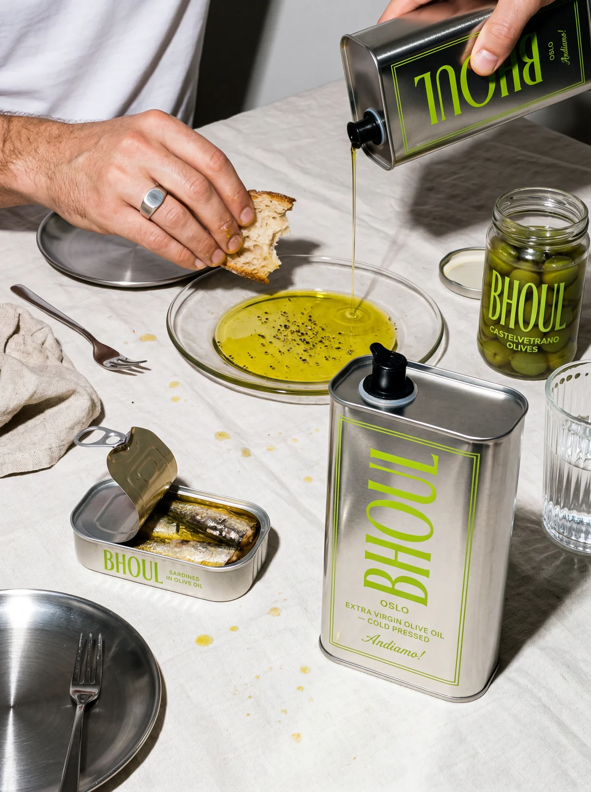 Bhoul olive oil product photography supplied as a creative reference